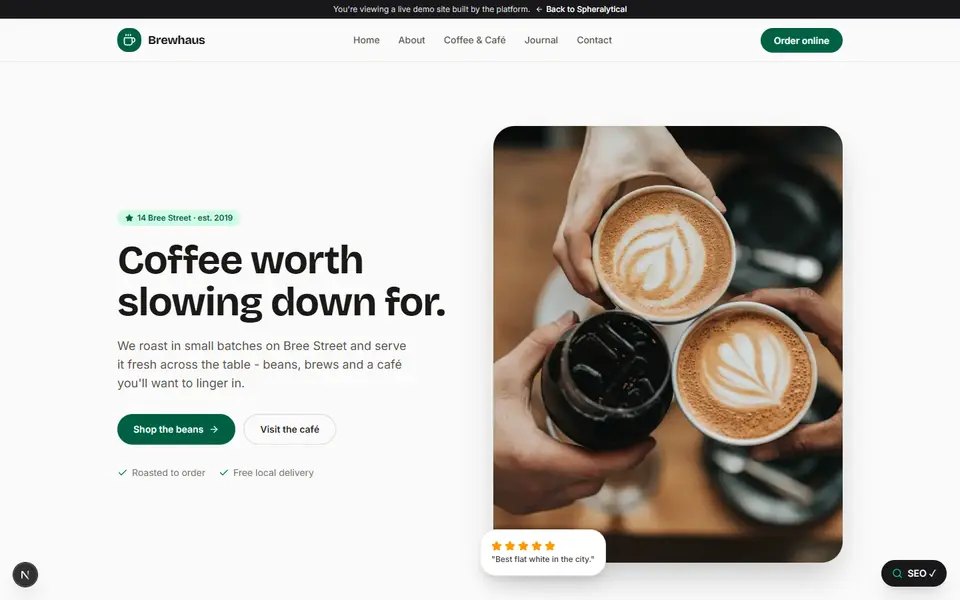 An example client website built and hosted on the platform