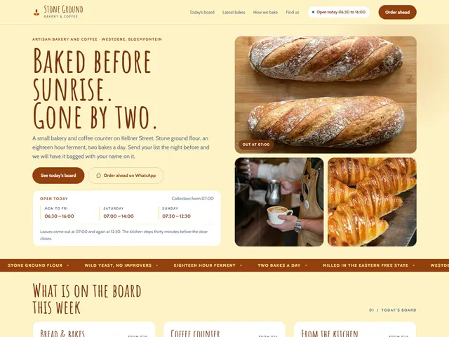 Stone Ground, Bakery & coffee · Bloemfontein: homepage we built