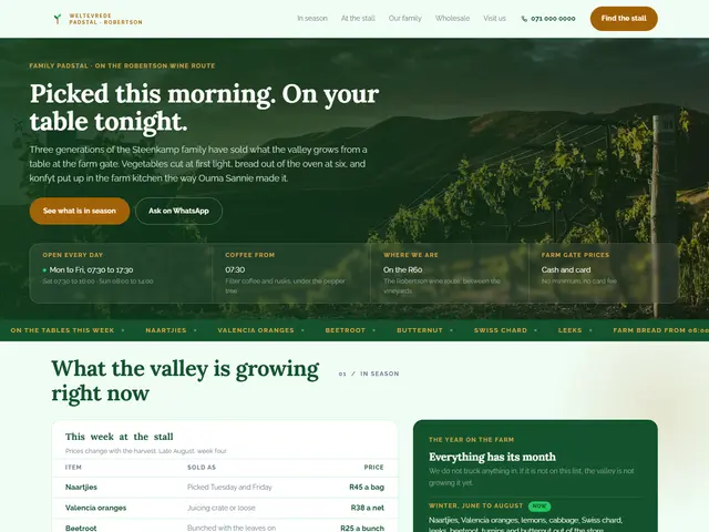 Weltevrede, Farm stall · Robertson: homepage we built
