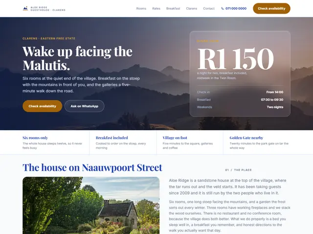 Aloe Ridge, Guesthouse · Clarens: homepage we built