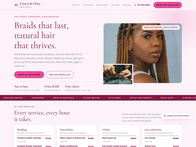 Crown & Glory, Hair studio · Maboneng: homepage we built
